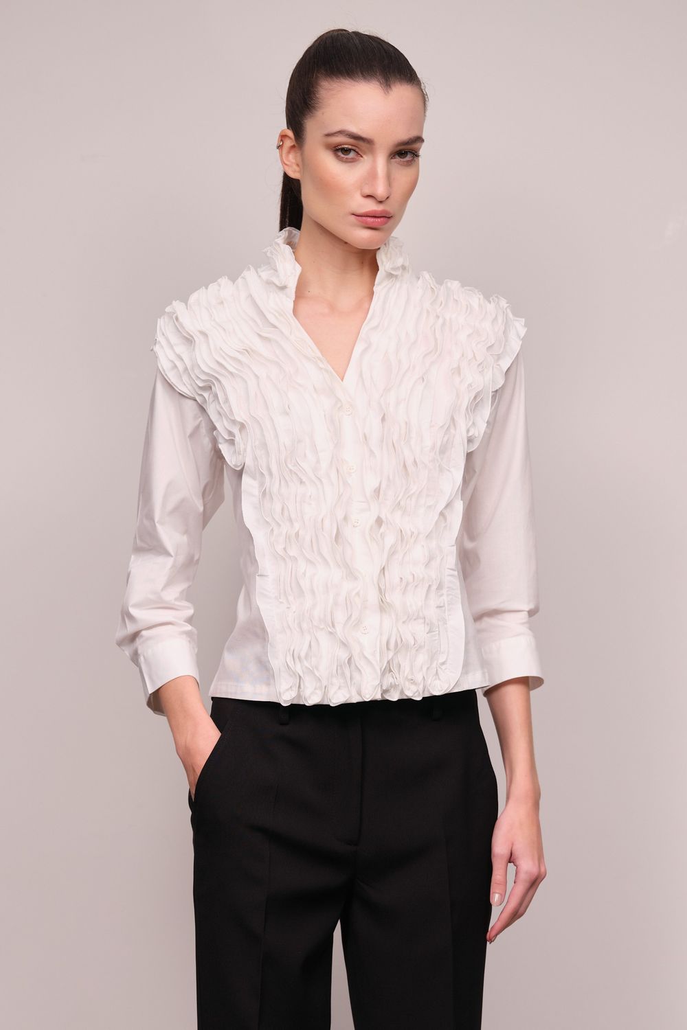 Camisa Jabô Tricoline Branco Carmela