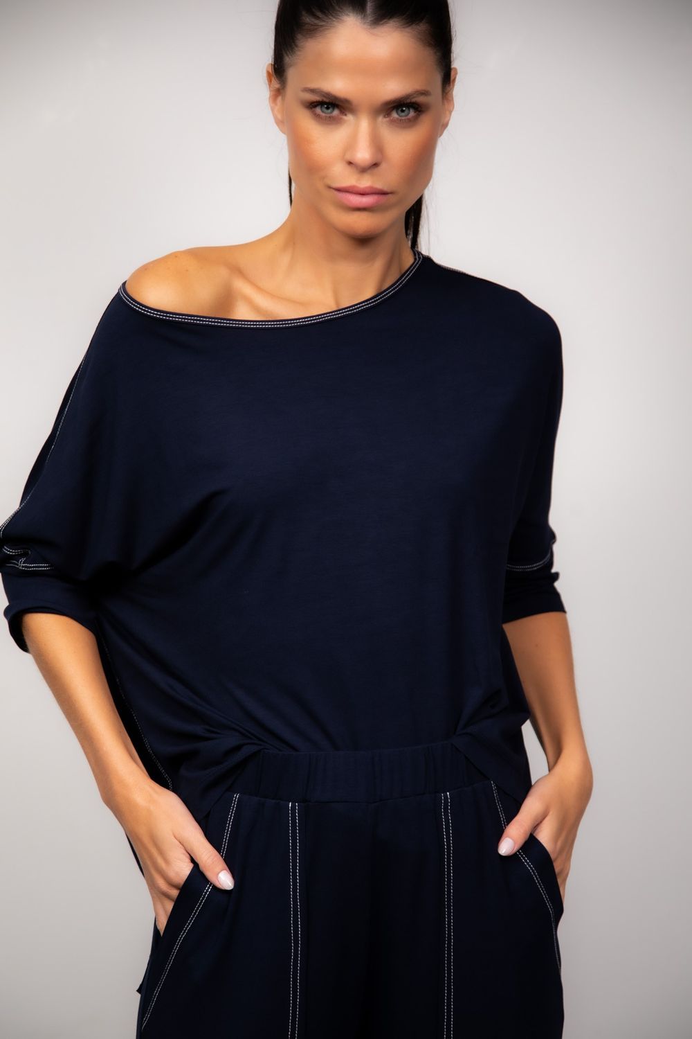 Conjunto Pantalona em Malha Marinho Ana Clara