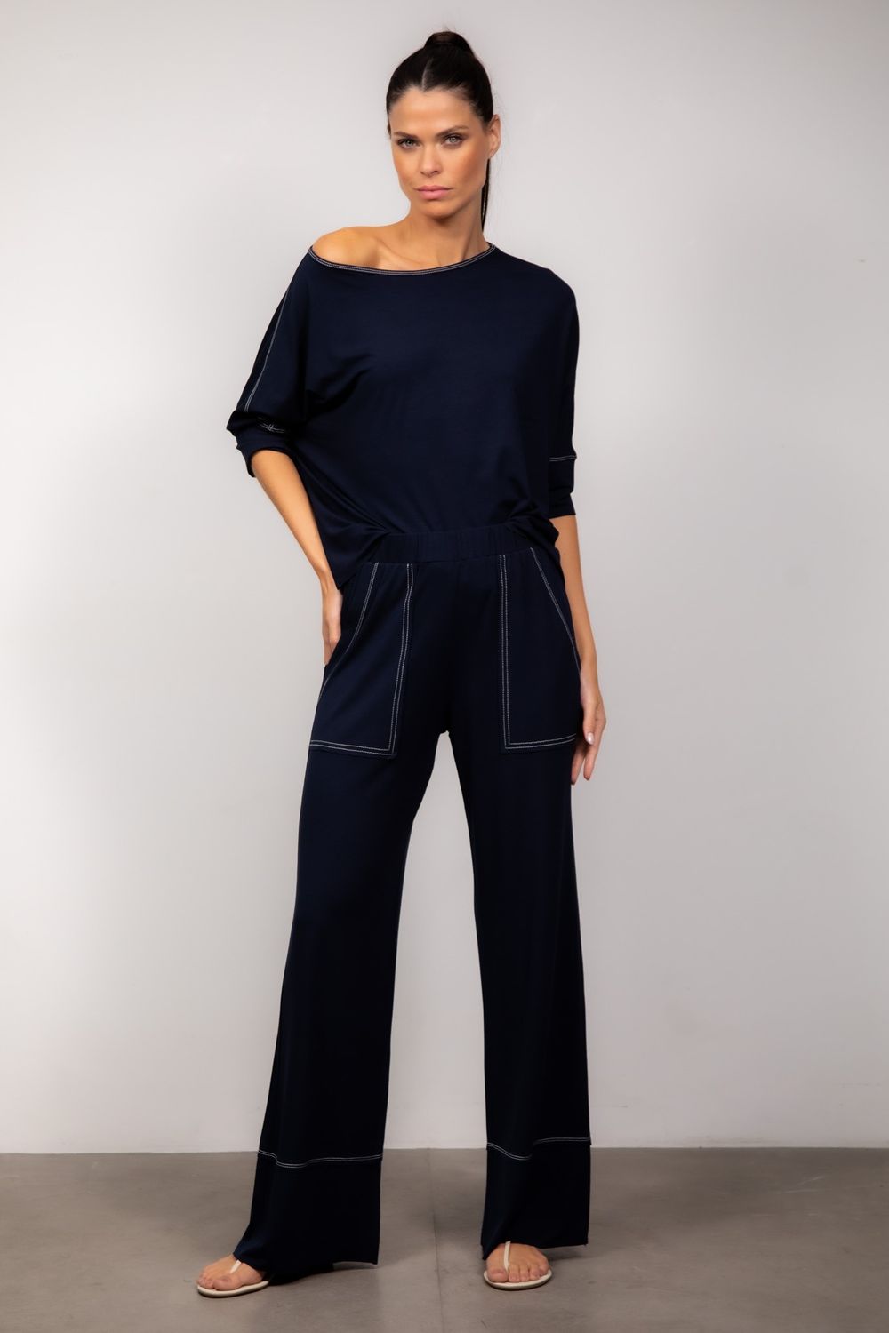Conjunto Pantalona em Malha Marinho Ana Clara