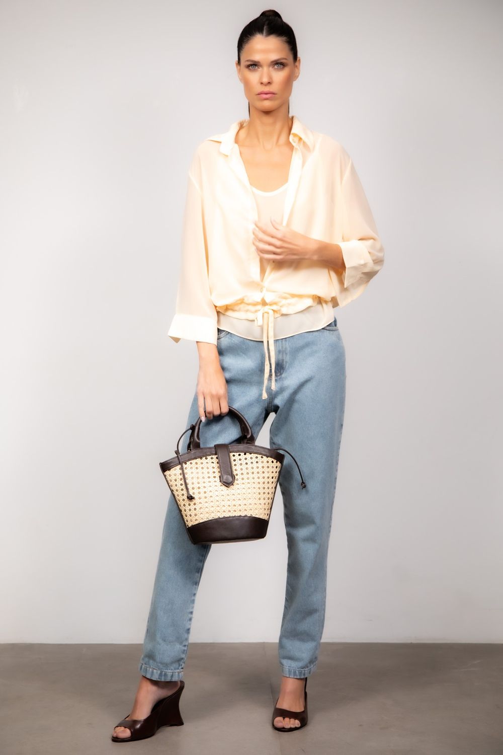 Bolsa Em Couro Com Palha Café Maira