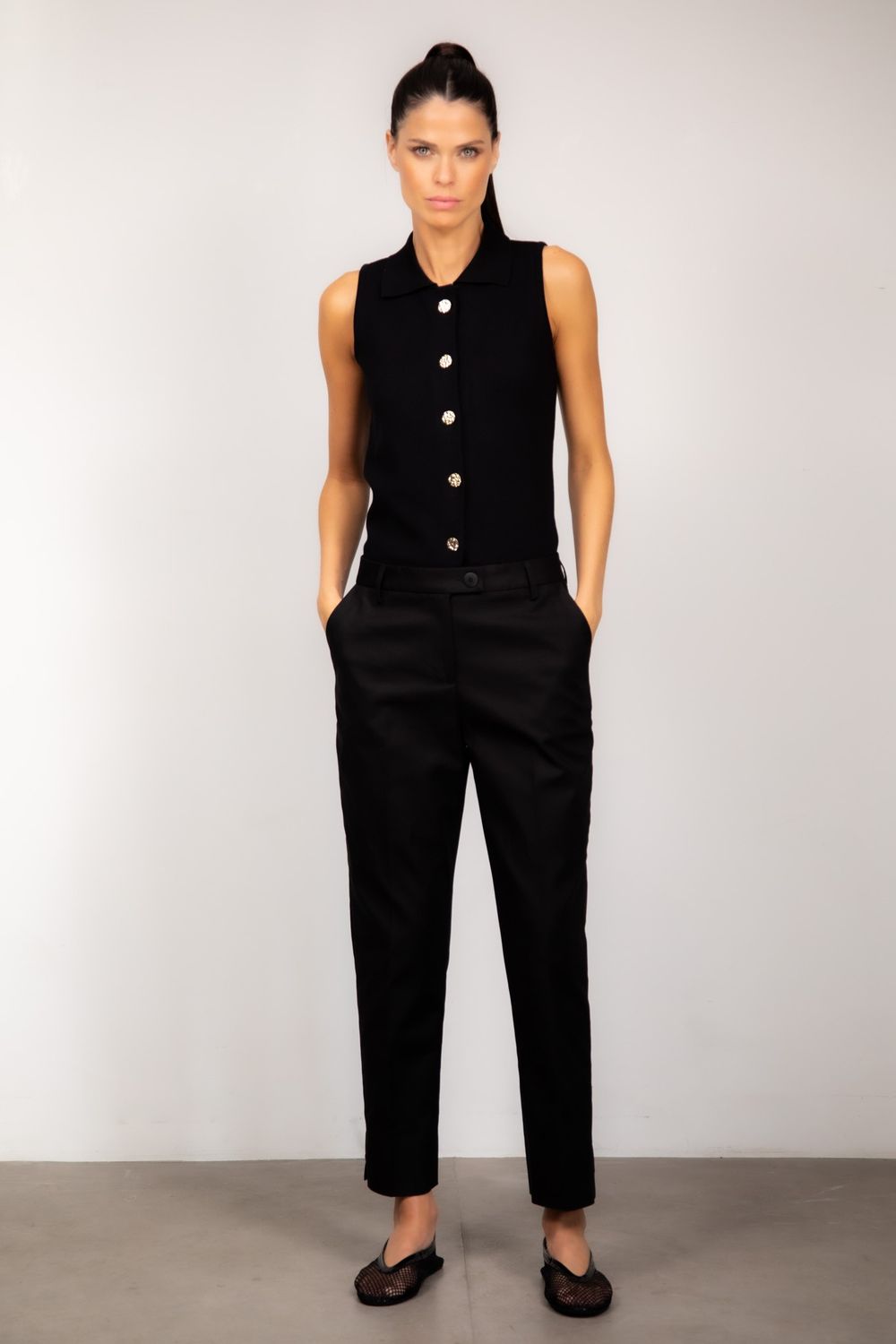 Calça Alfaiataria Algodão Preto Vivian