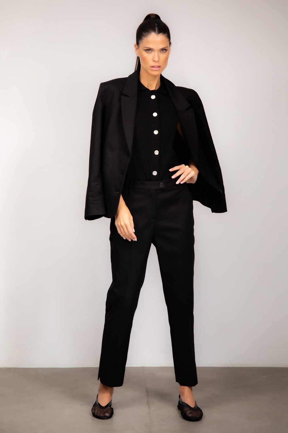 Calça Alfaiataria Algodão Preto Vivian