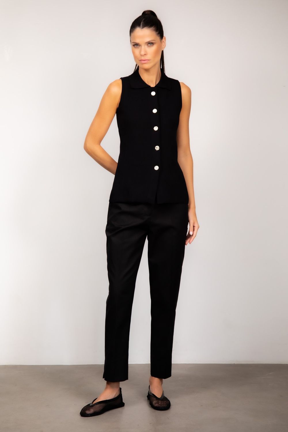 Calça Alfaiataria Algodão Preto Vivian