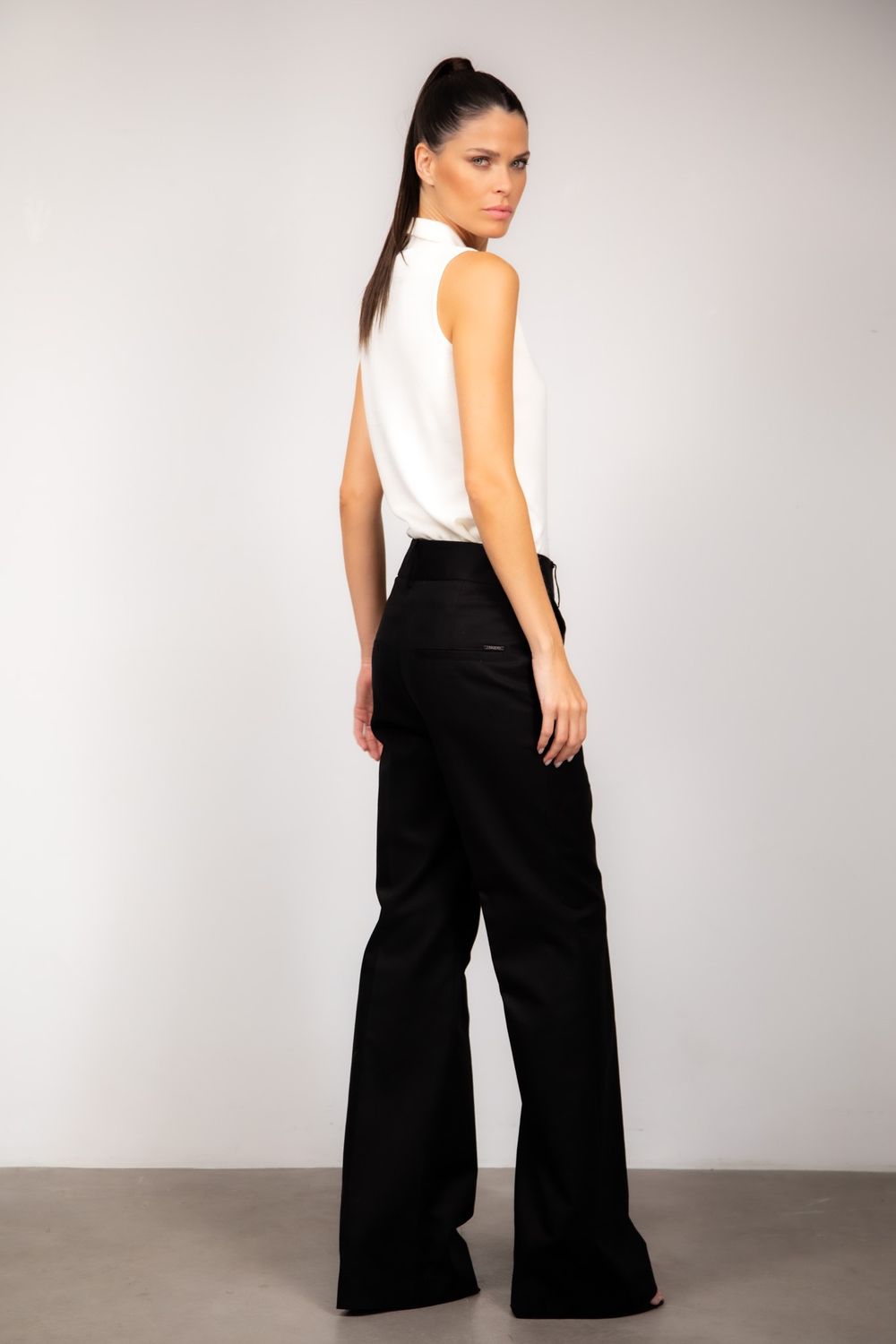 Calça Pantalona  Algodão Preto Vivian