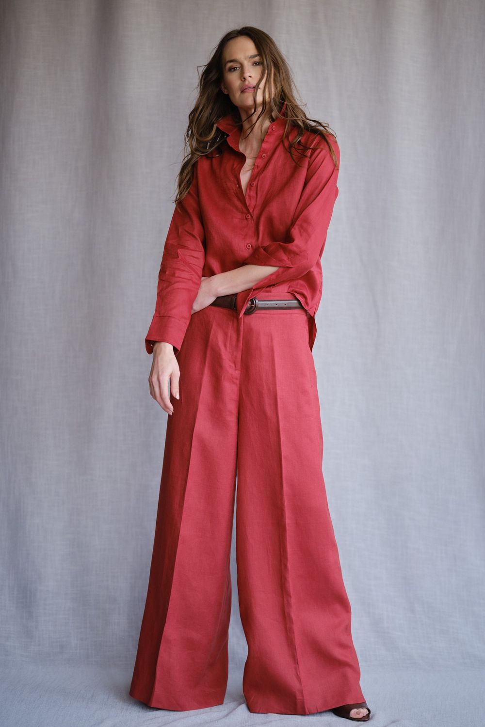 Calça Pantalona Linho Vermelho Chiati  Valentina CB