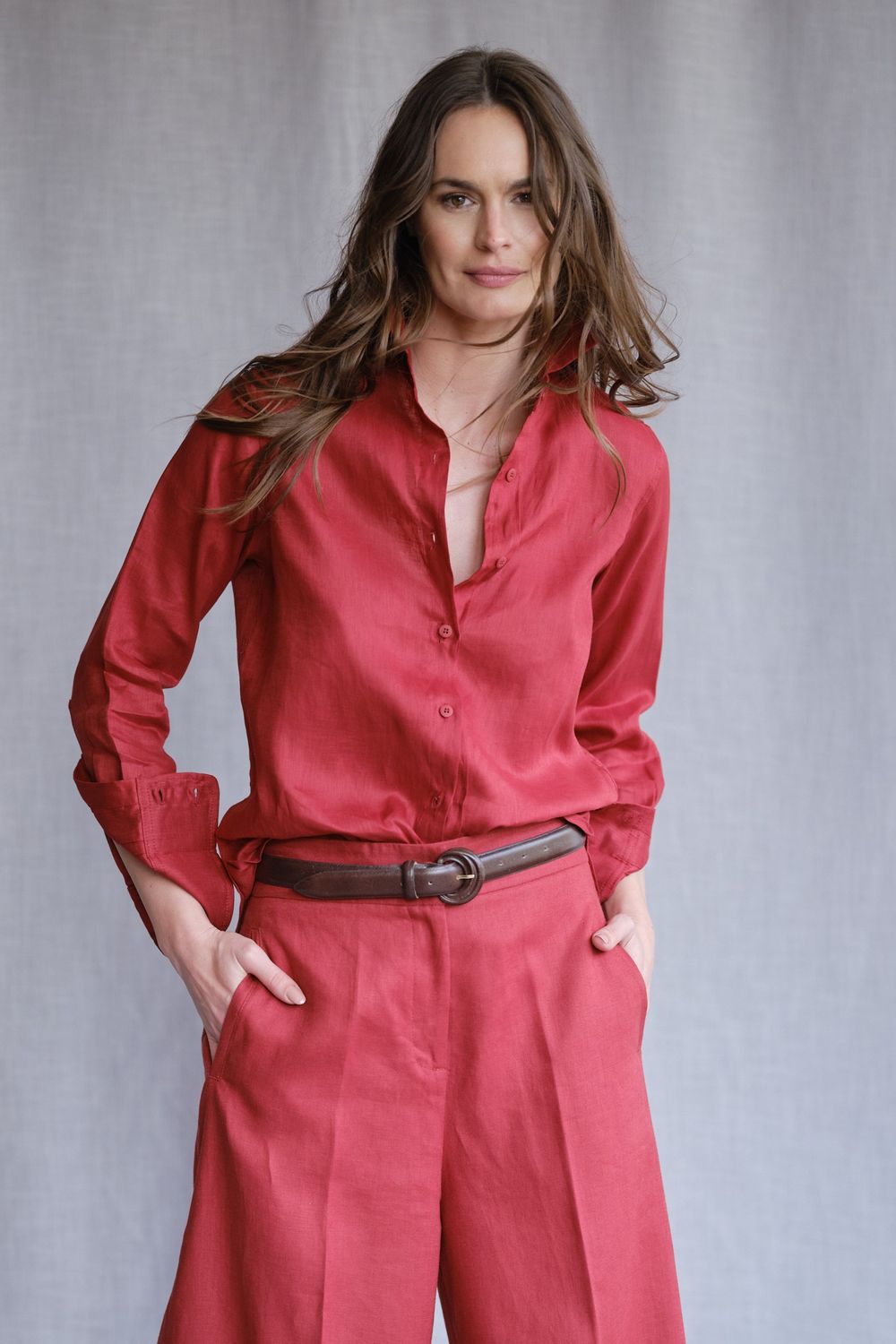 Calça Pantalona Linho Vermelho Chiati  Valentina CB