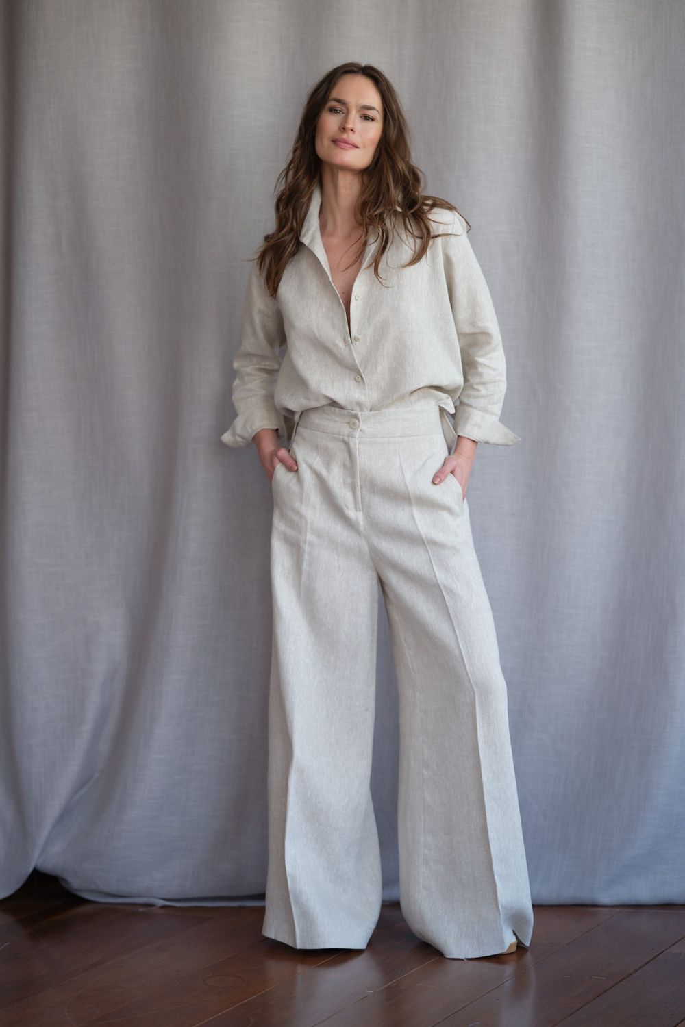 Calça Pantalona Linho Natural Valentina CB