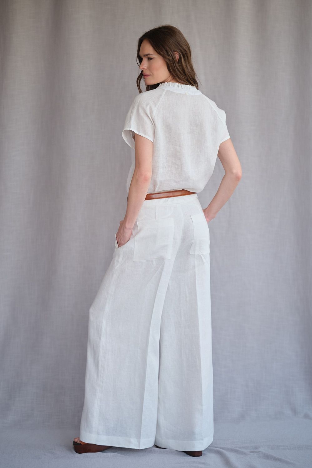 Calça Pantalona Linho Off White Valentina CB