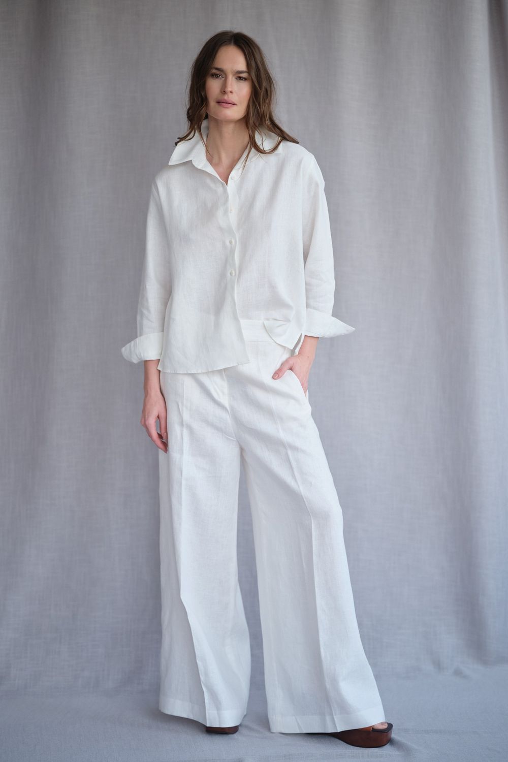 Calça Pantalona Linho Off White Valentina CB
