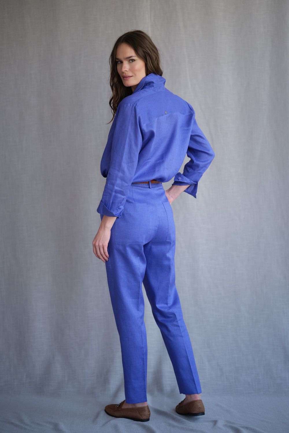 Calça Reta Linho Violeta Sofia CB