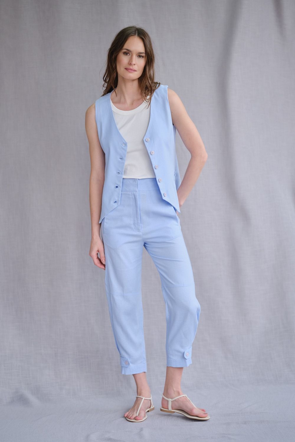 Calça em Viscolinho Azul Viviane