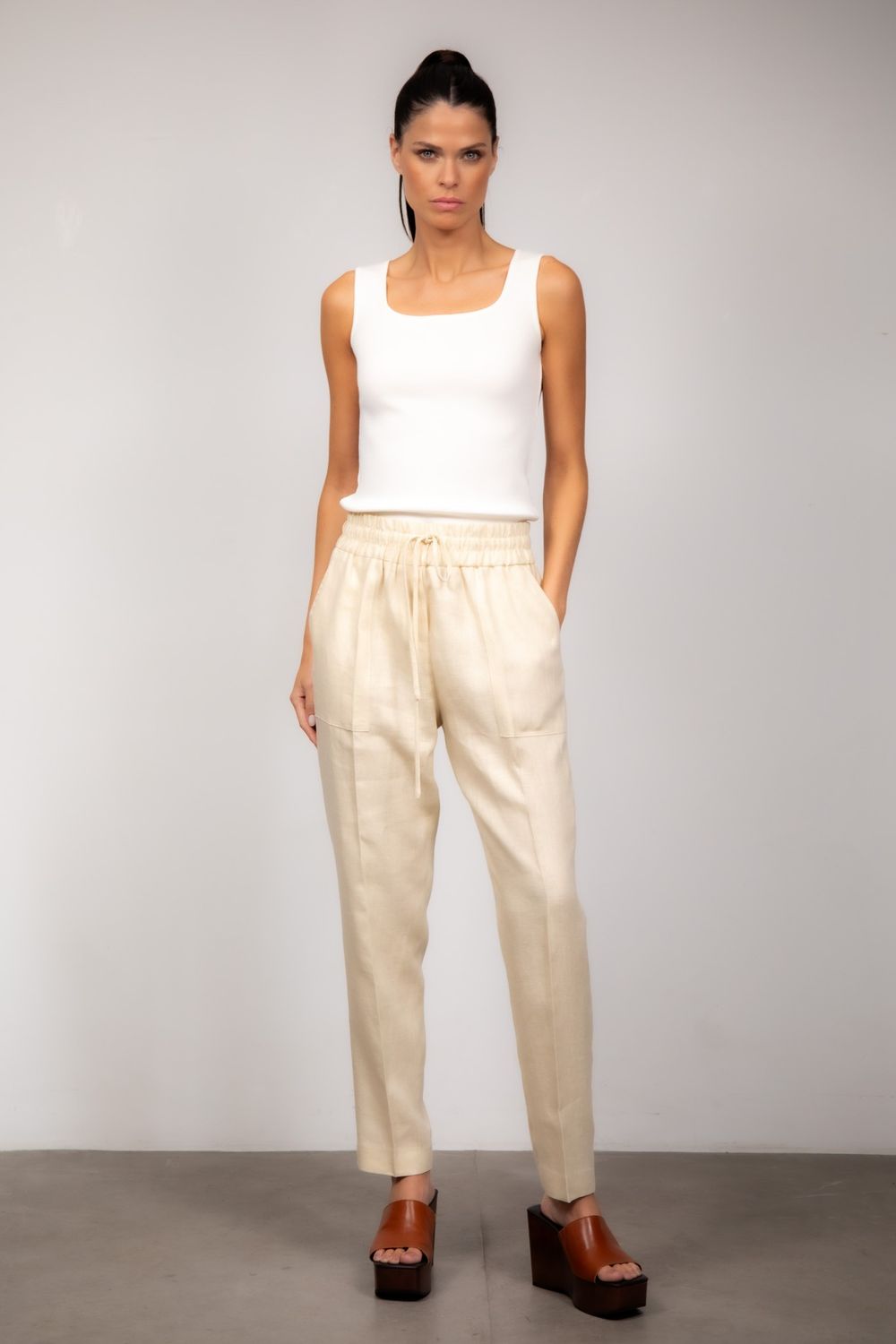 Calça Jogging Linho Bege Bruna