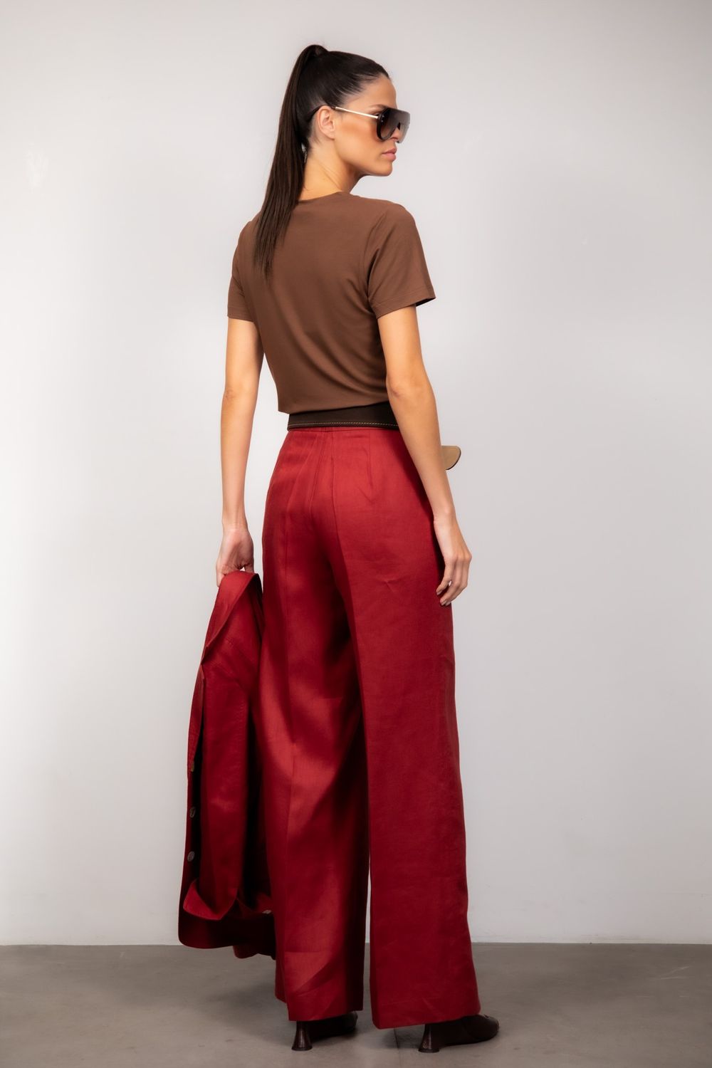 Calça Pantalona Linho Vermelho Bruna