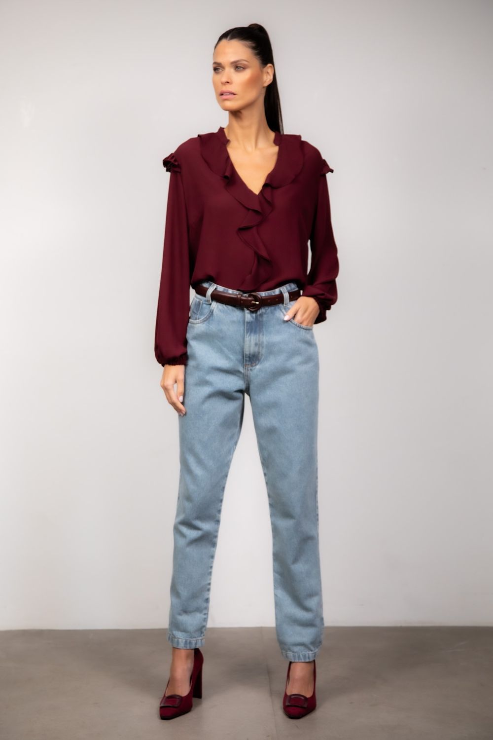 Blusa Crepe Vinho Angel