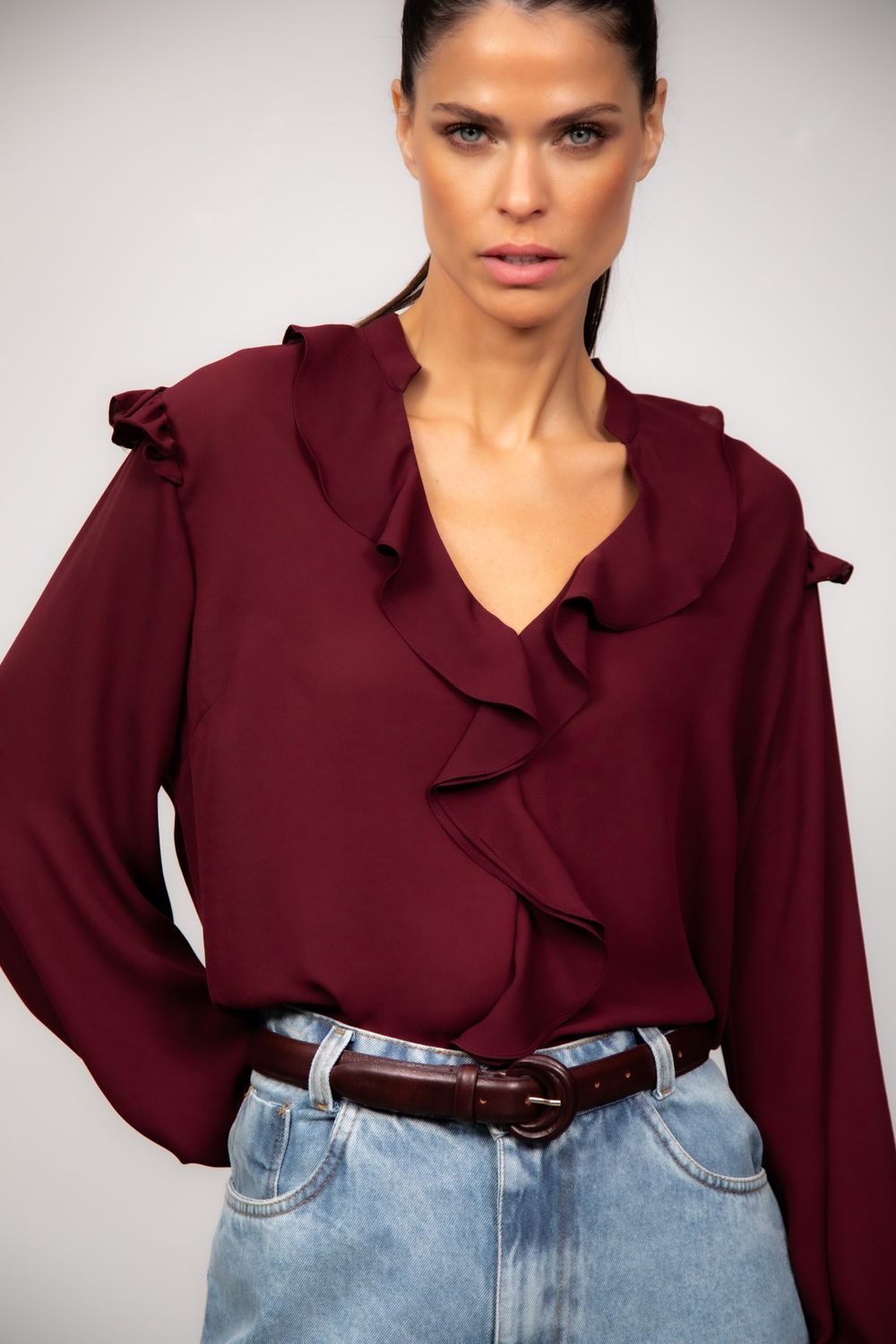 Blusa Crepe Vinho Angel
