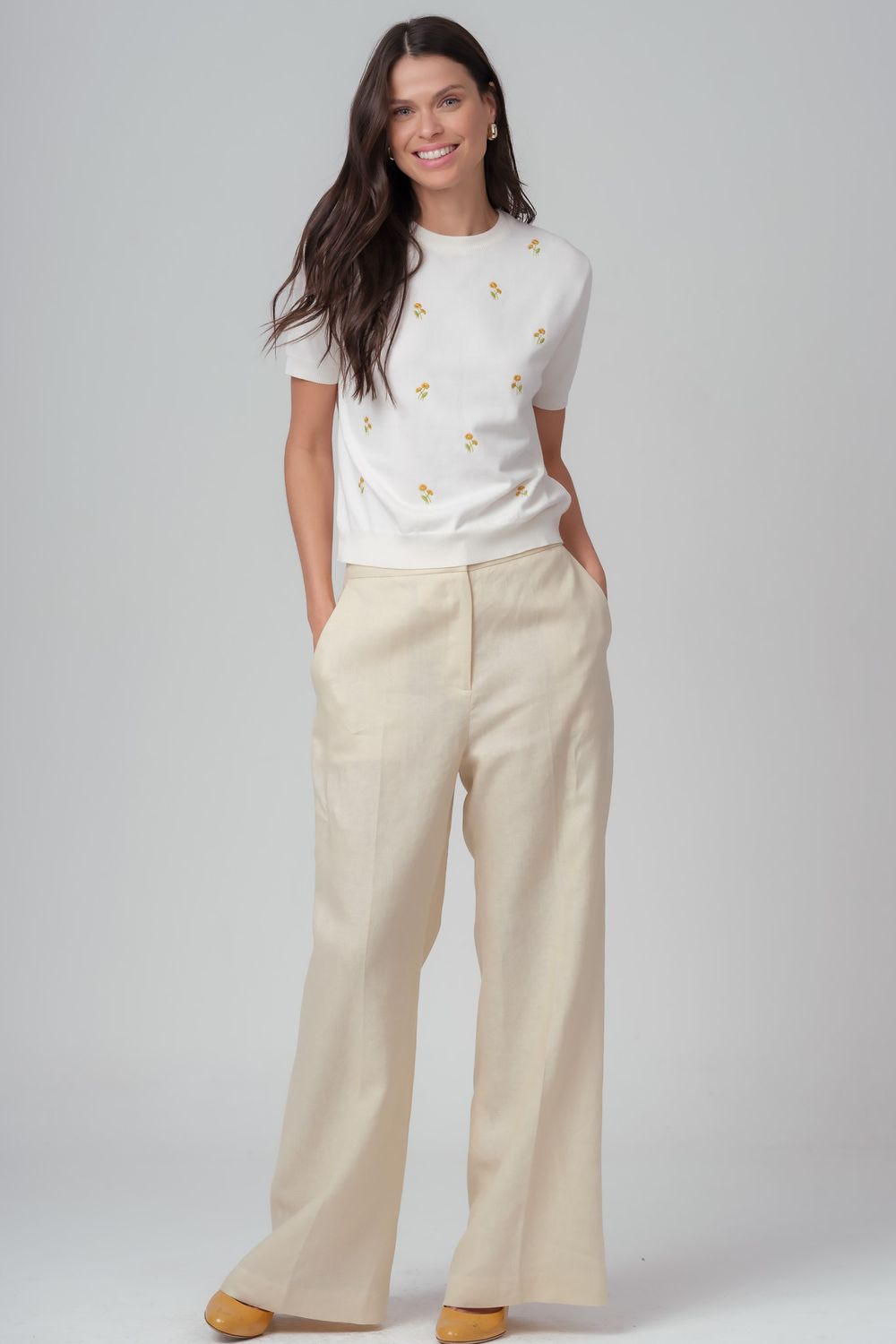 Blusa Trico Bordado Off White Margot