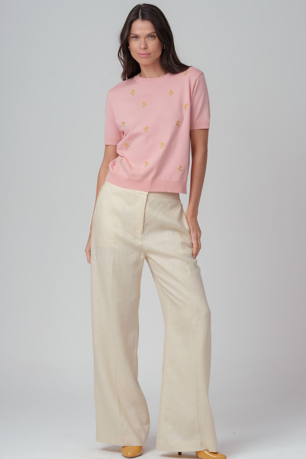 Blusa Trico Bordado Rosa Margot