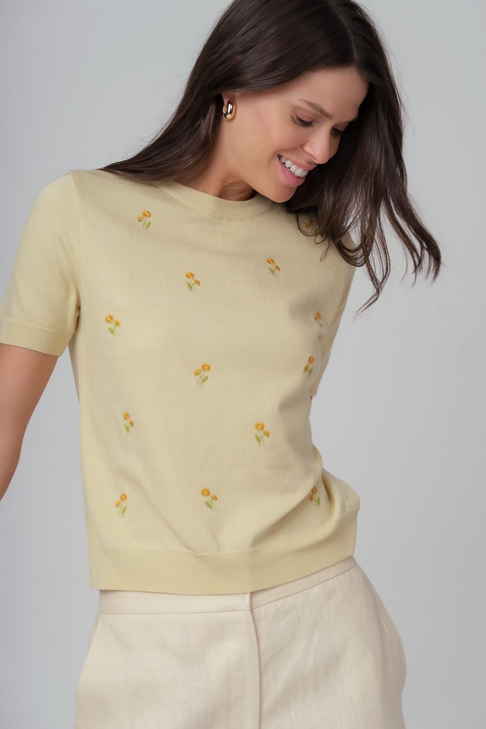 Blusa Trico Bordado Amarelo Margot