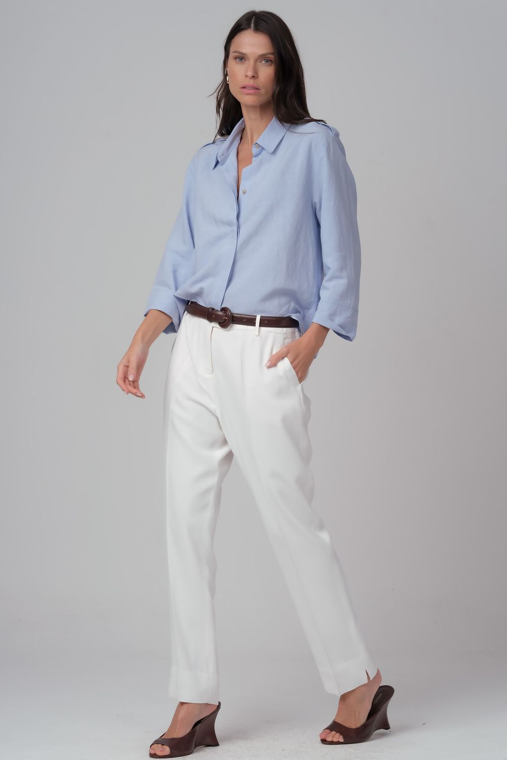 Camisa Viscolinho Azul Celine
