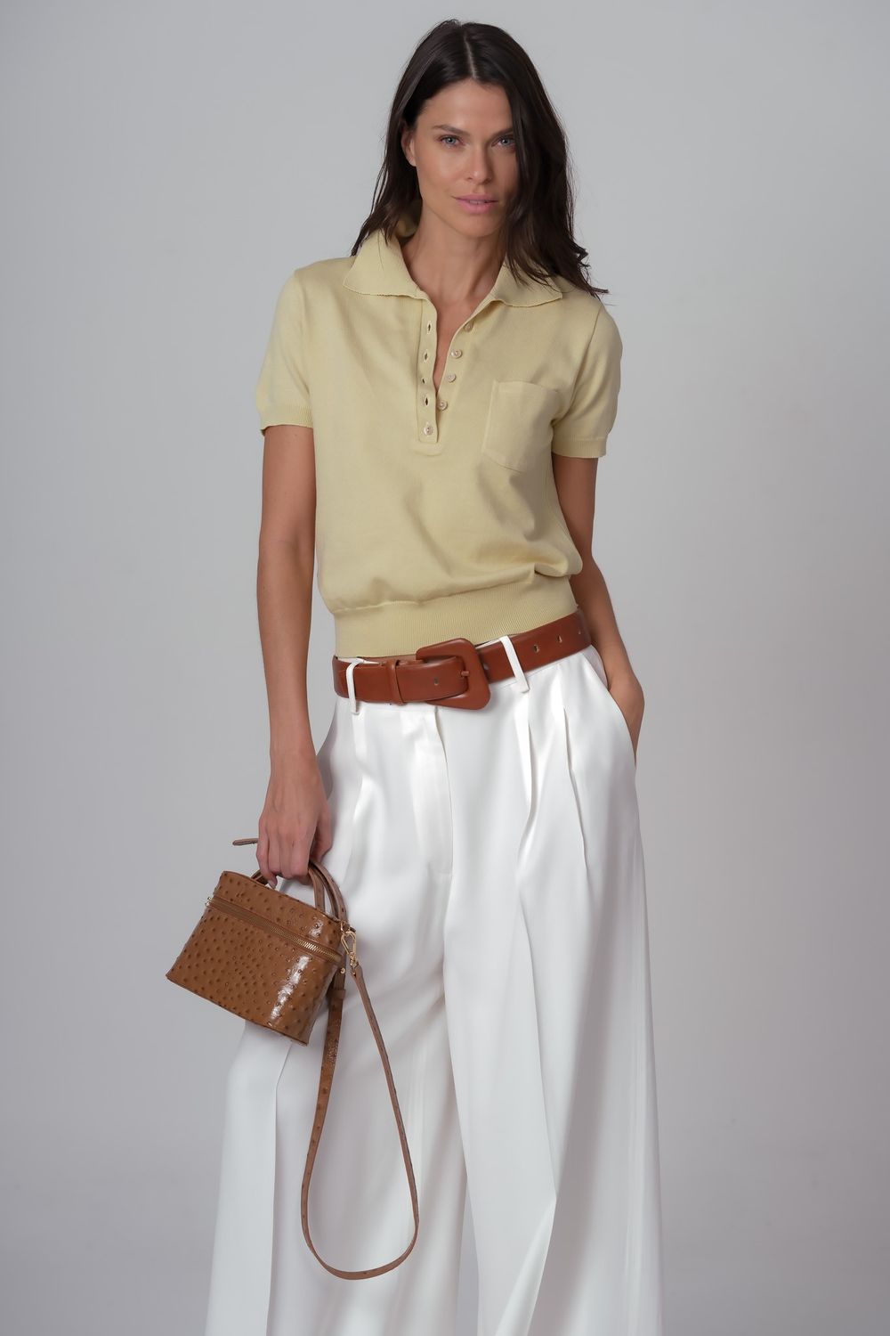 Camiseta Polo Tricot Amarelo Mel