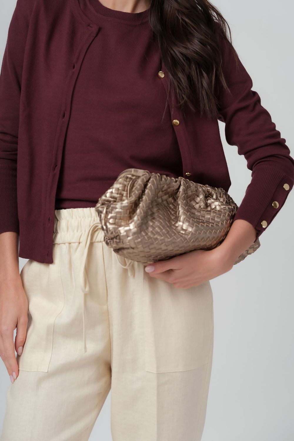 Bolsa em Couro Tresse Dourado Valentina