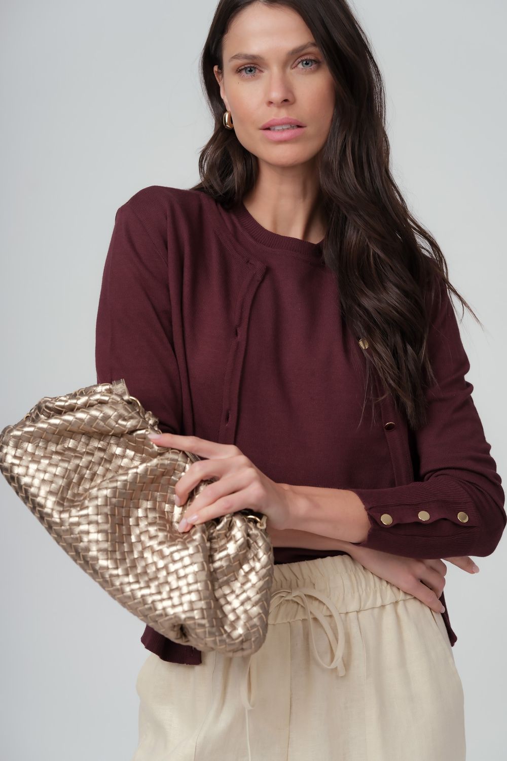 Bolsa em Couro Tresse Dourado Valentina