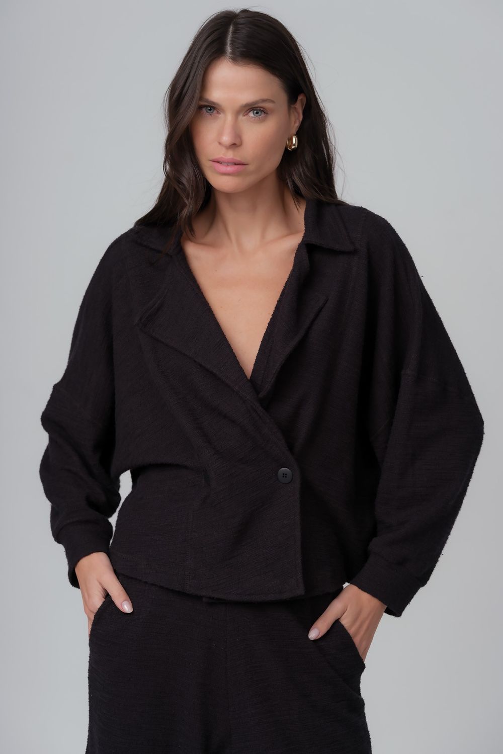 Casaqueto Malha Boucle Preto Mariana