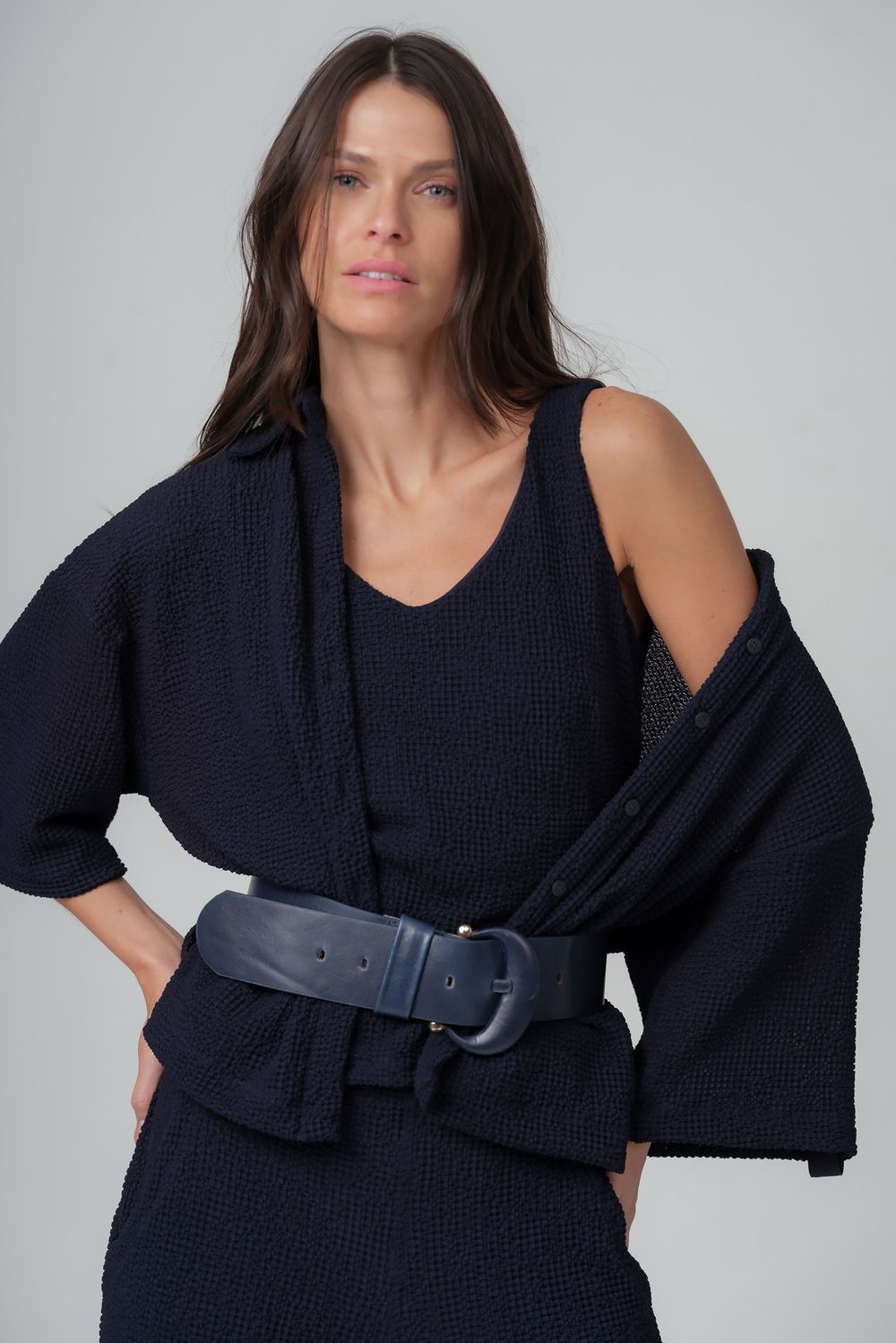 Cinto Maxi Couro Azul Vivian