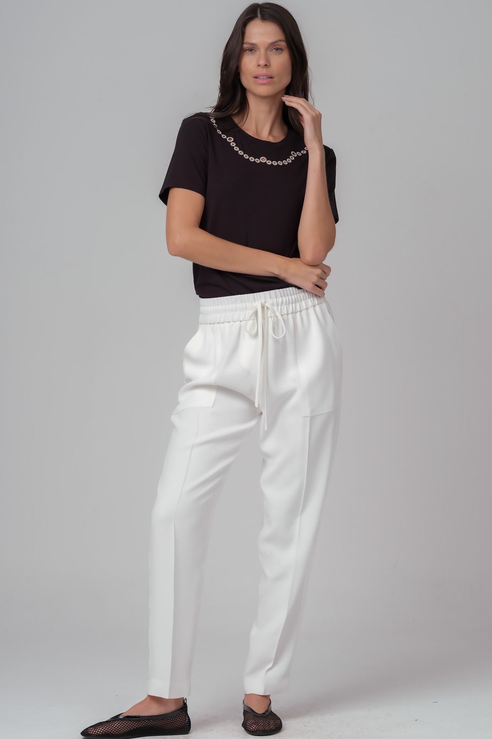 Calça Jogging Crepe Patou Off White Leticia