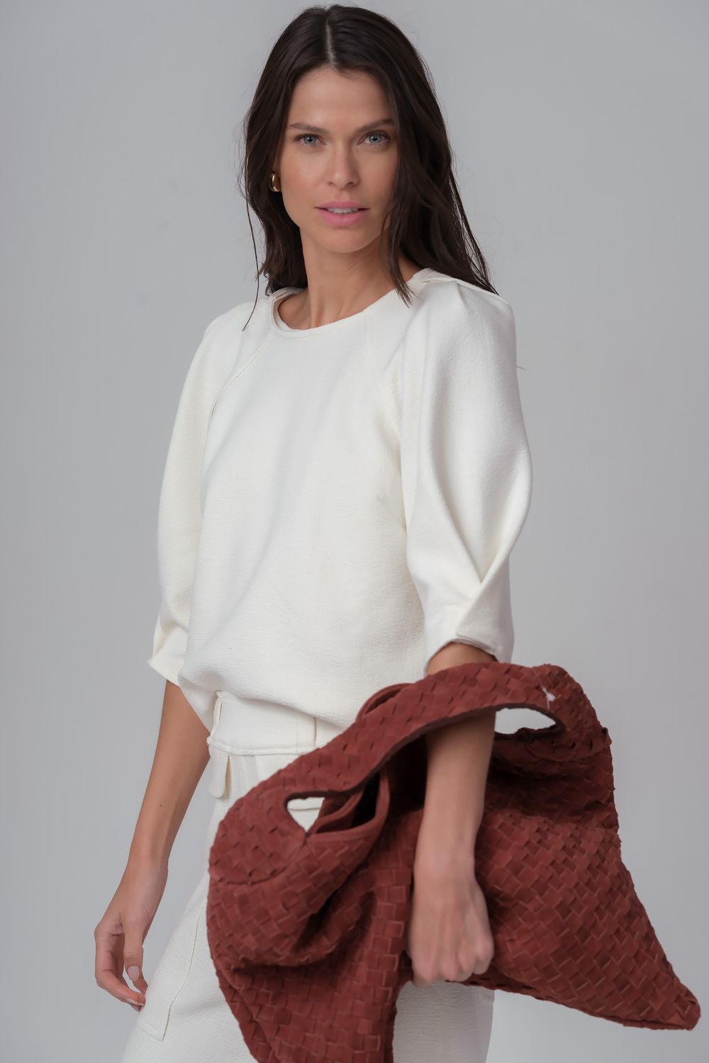 Blusa Malha Boucle Off White Wchy