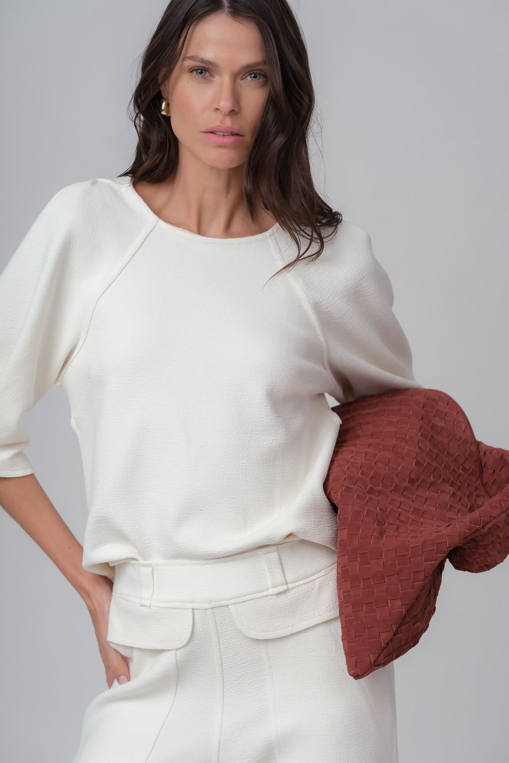 Blusa Malha Boucle Off White Wchy
