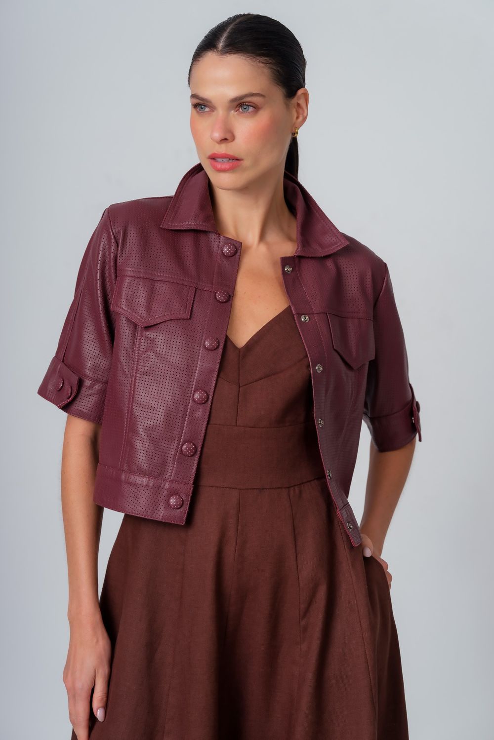 Camisa Cropped Couro Granada Joana