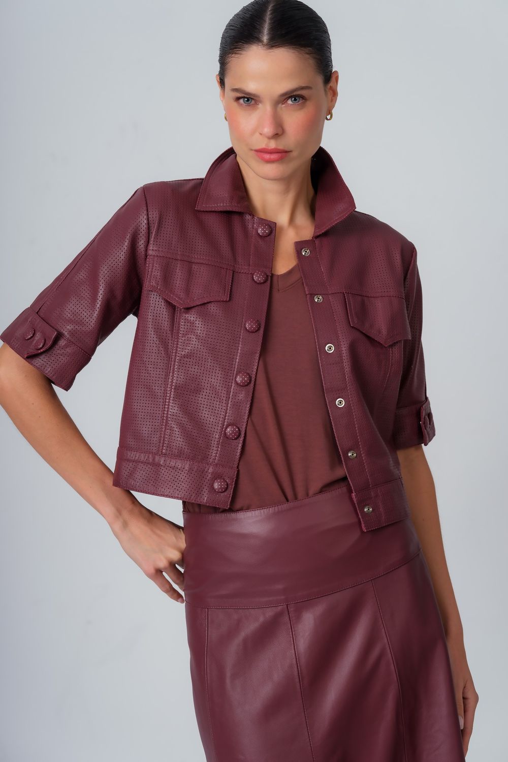 Camisa Cropped Couro Granada Joana