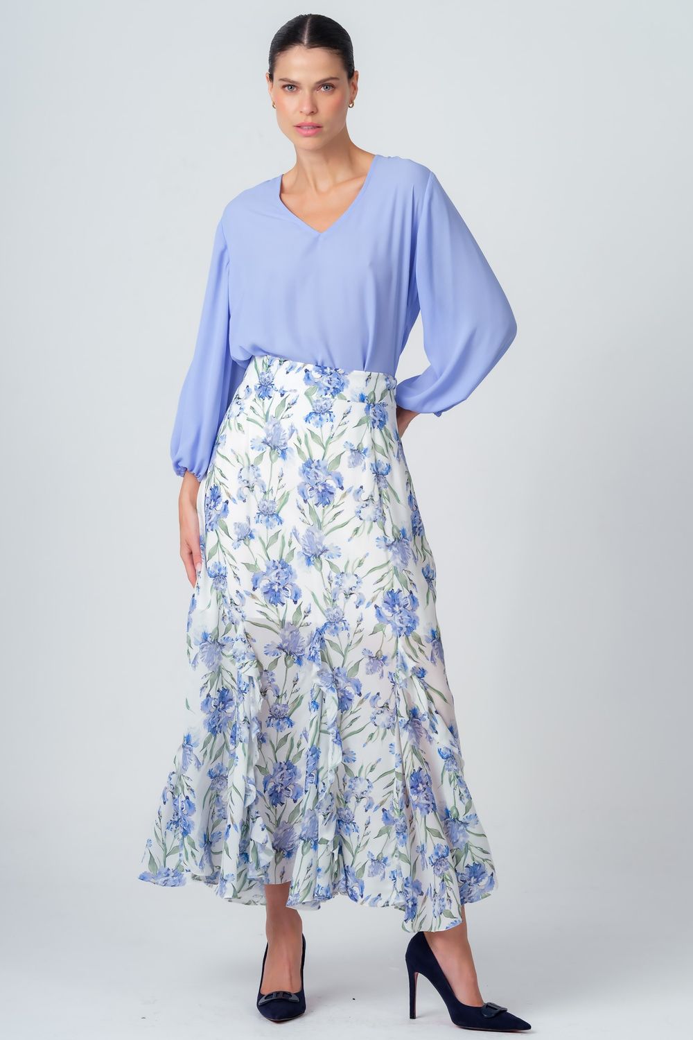 Blusa Crepe Azul Manuela