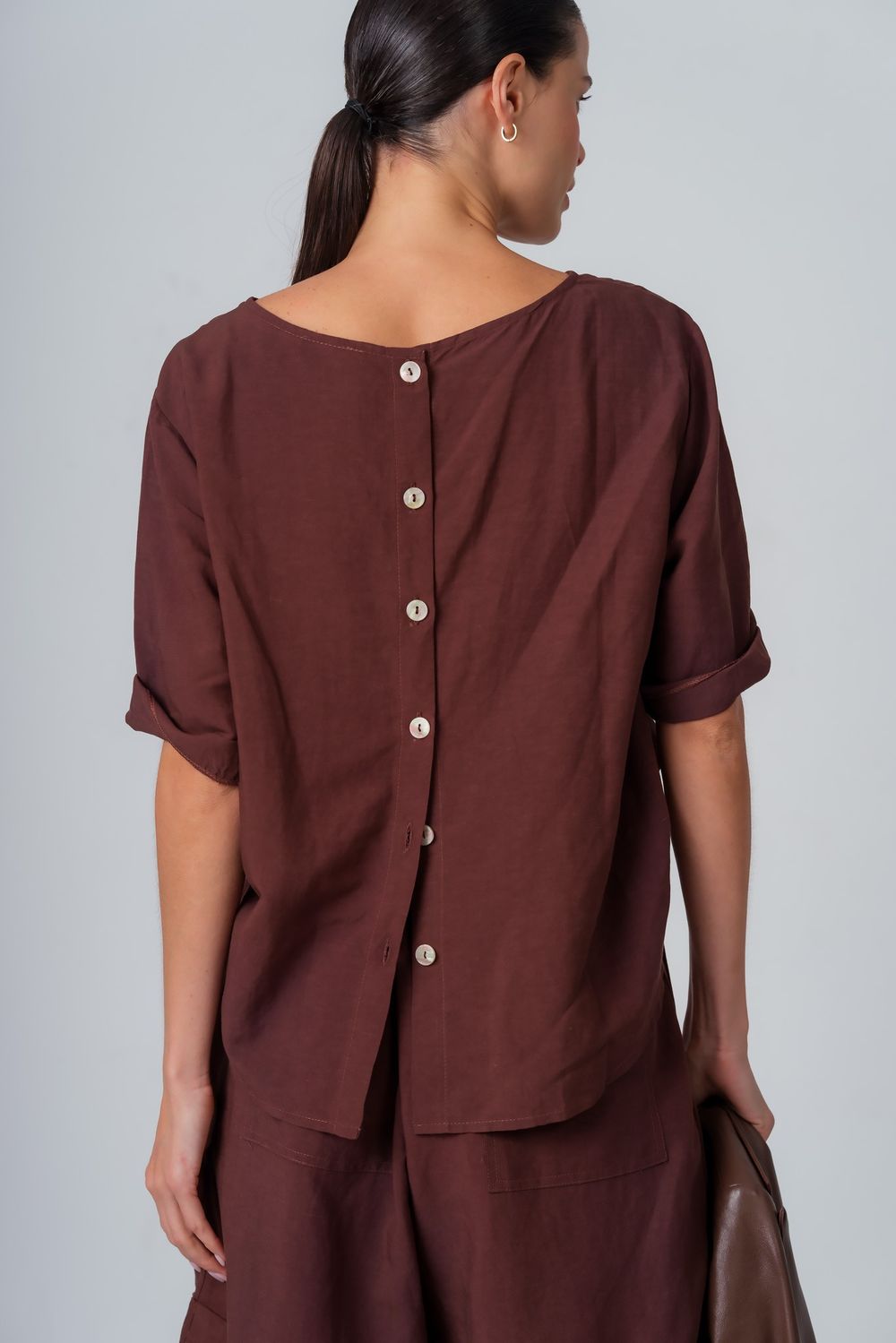 Blusa Linho Marrom Catarine