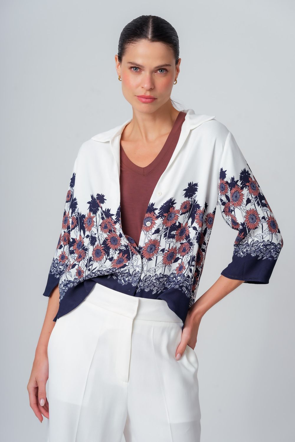 Camisa Viscose Estampa Girassóis Sara