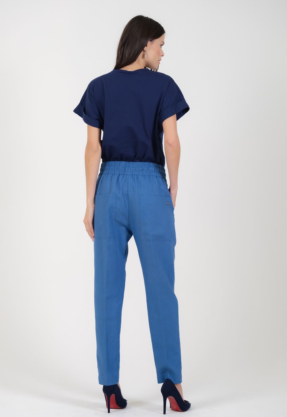 Calça Jogging em Linho Azul Leticia