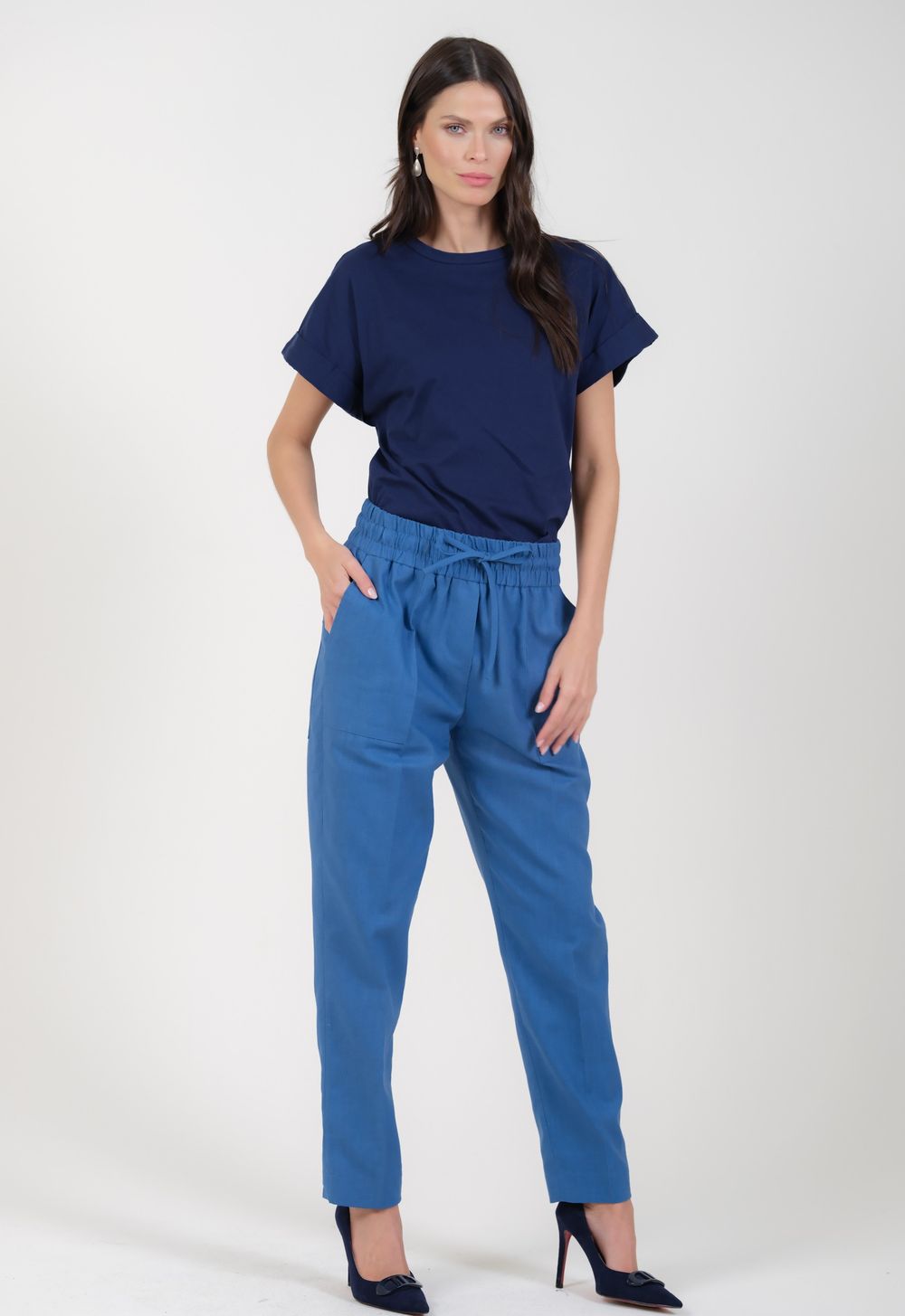 Calça Jogging em Linho Azul Leticia