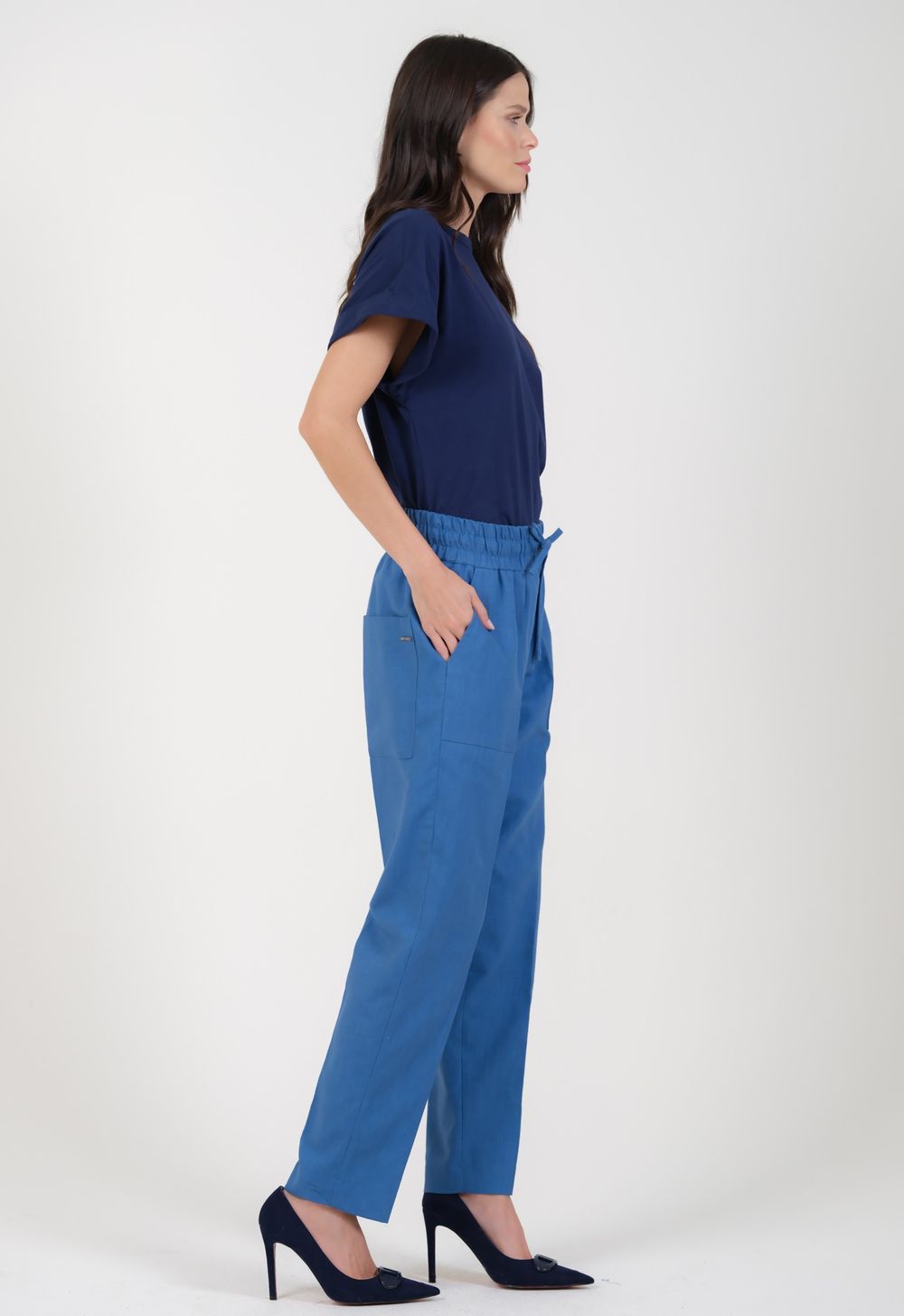 Calça Jogging em Linho Azul Leticia