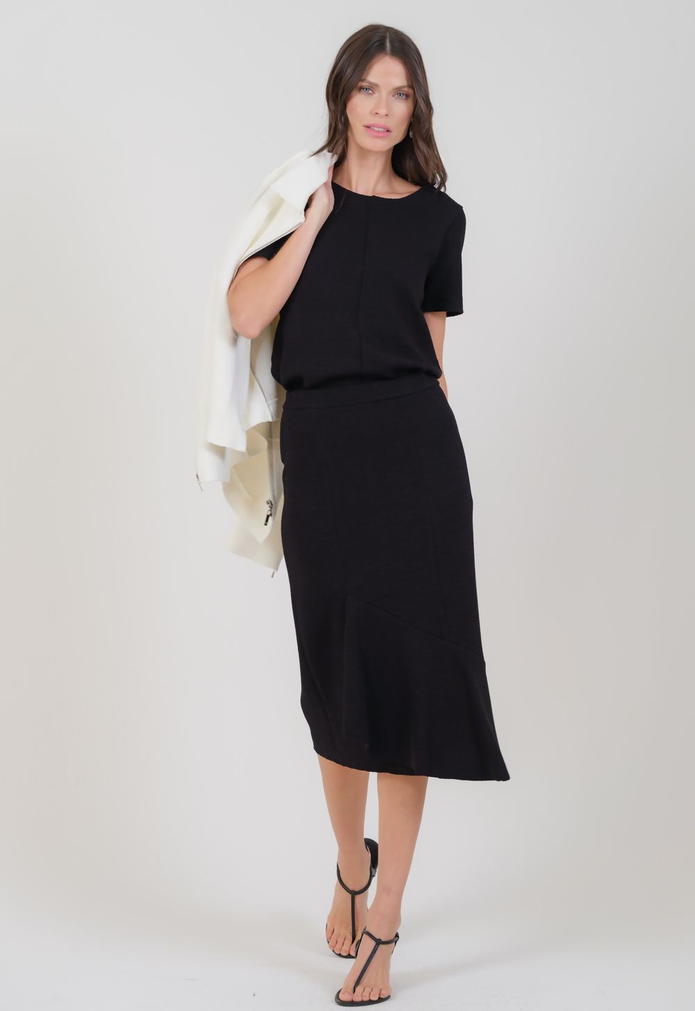 Saia Midi Boucle Preto Marisa