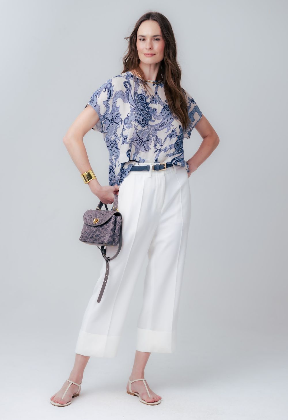 Calça Cropped Crepe Patou Off White Roberta