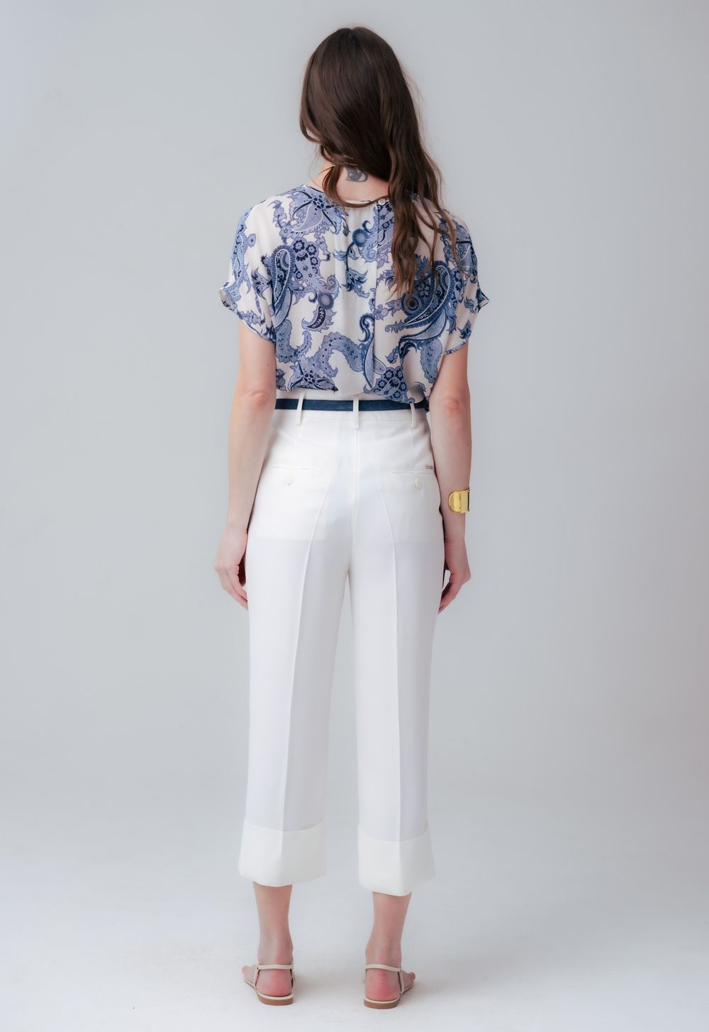 Calça Cropped Crepe Patou Off White Roberta