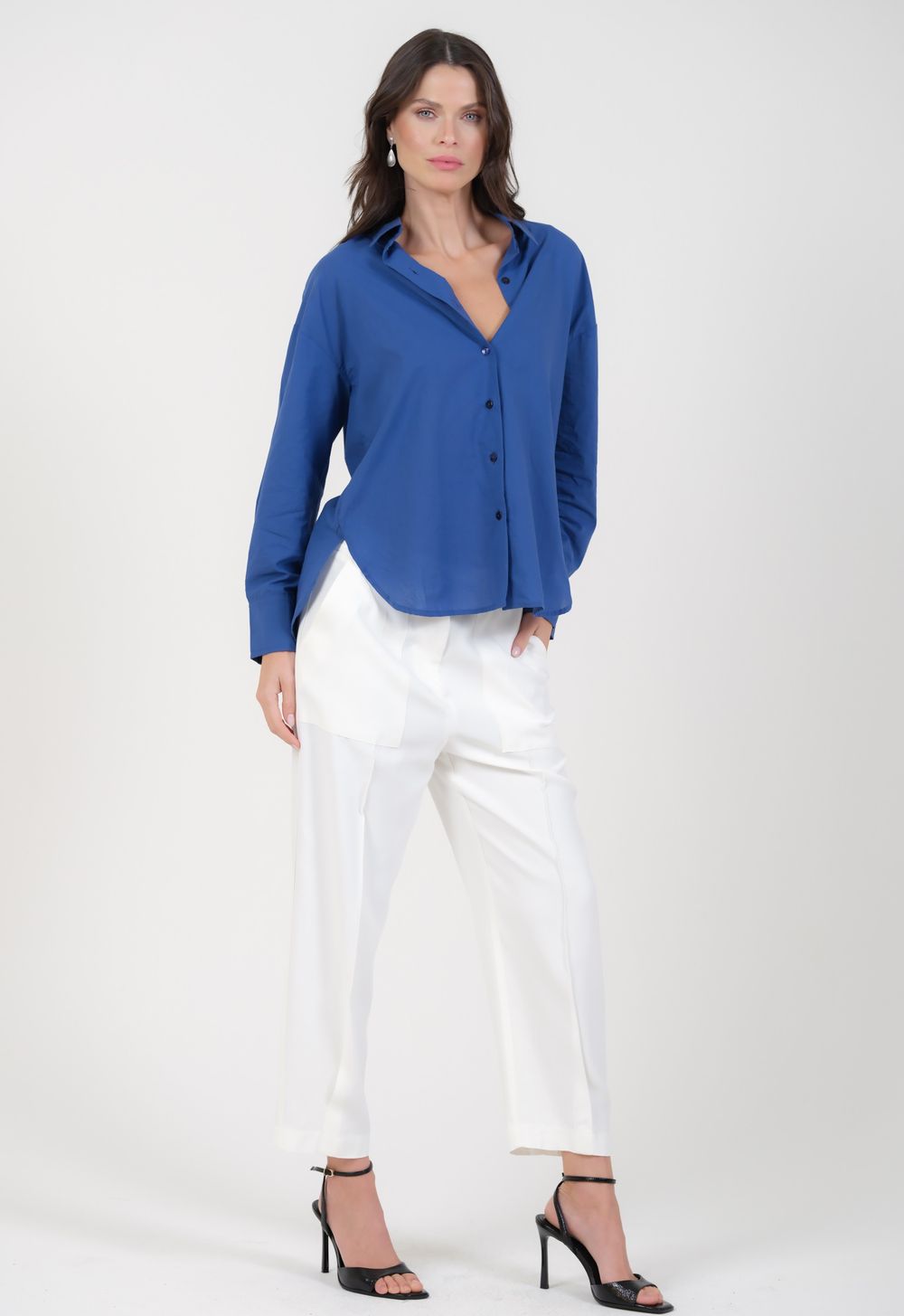 Camisa em Tricoline Azul Sandra
