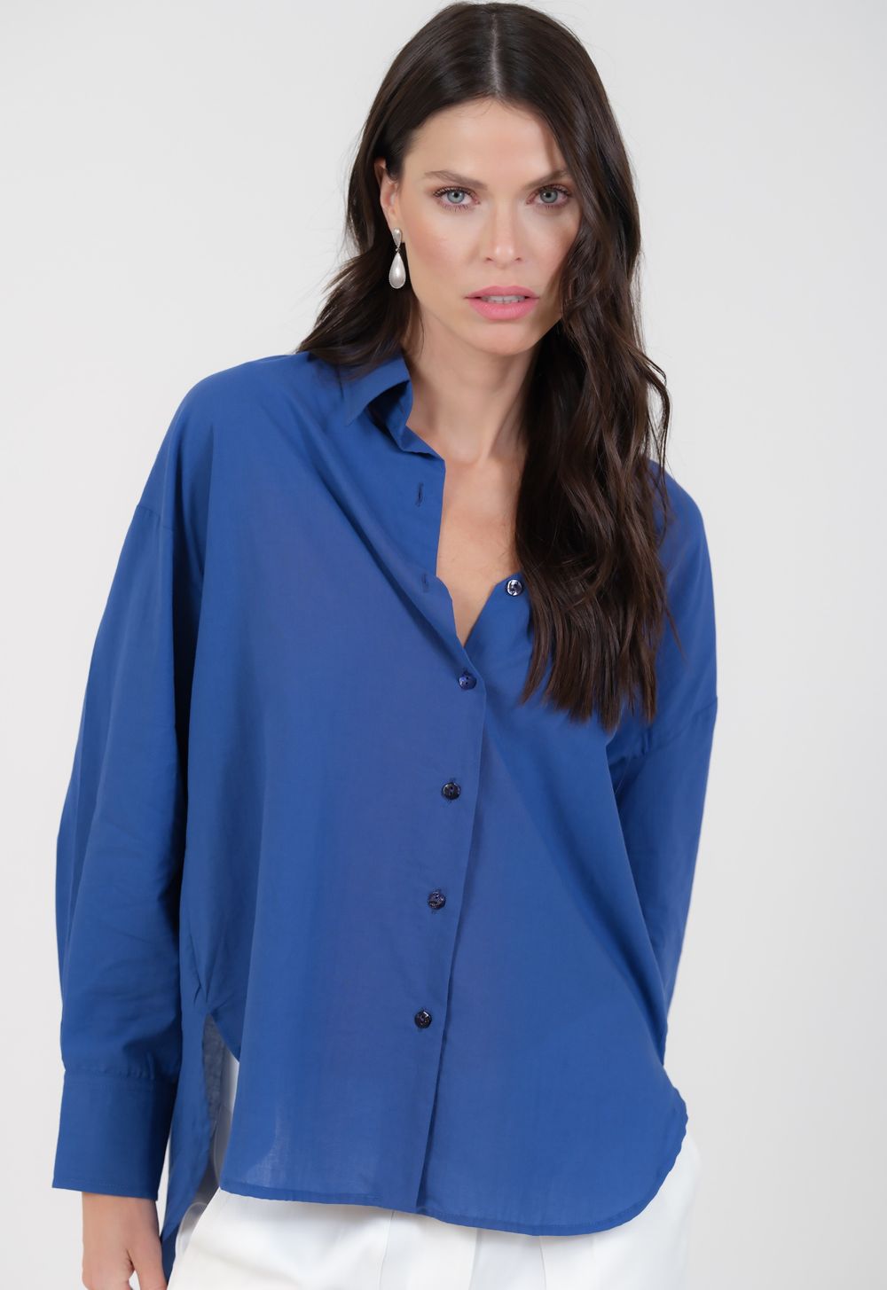 Camisa em Tricoline Azul Sandra