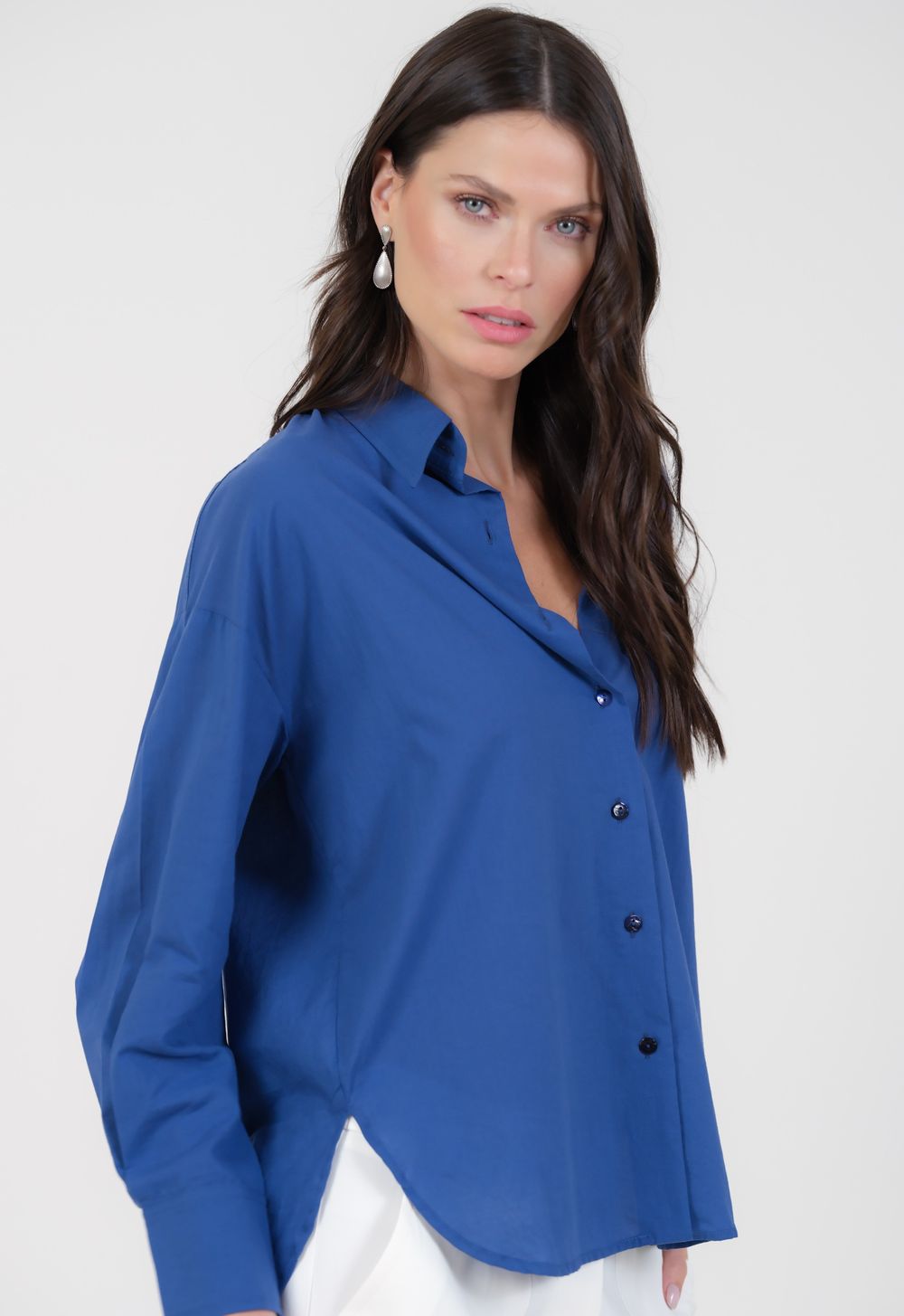 Camisa em Tricoline Azul Sandra