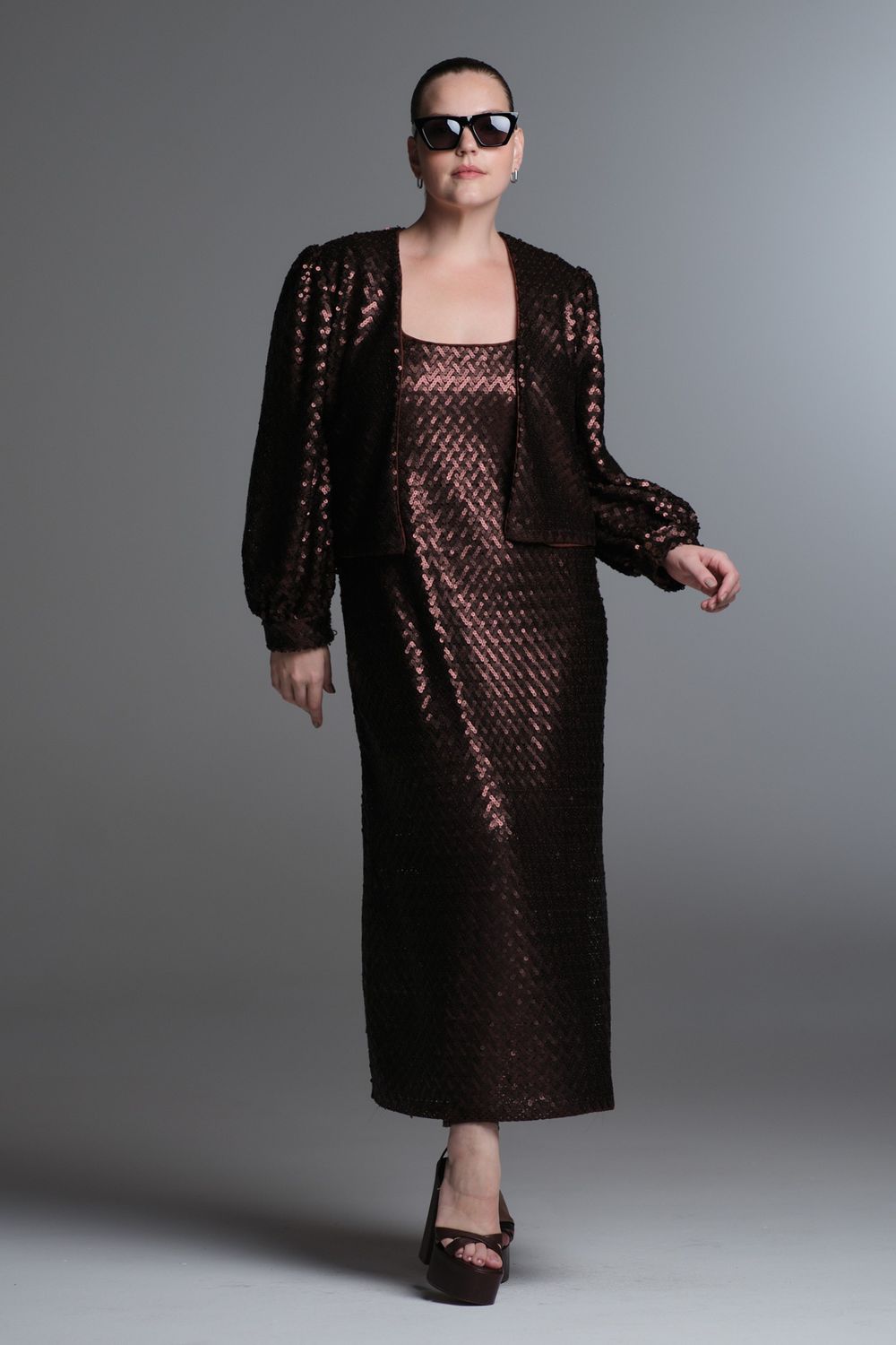 Vestido Paetês Marrom Gabriela