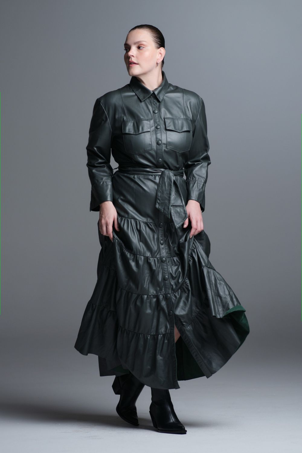 Vestido Pelica Longo Camadas Verde Lavinia