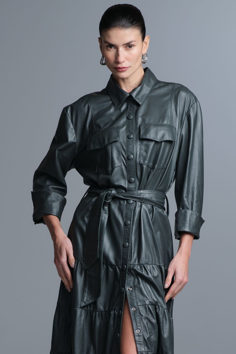 Vestido Pelica Longo Camadas Verde Lavinia