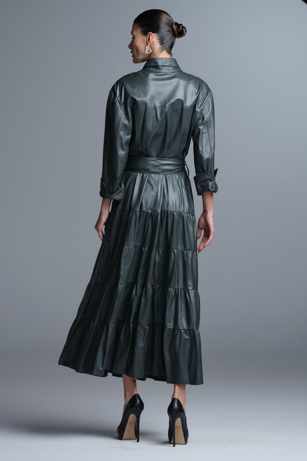 Vestido Pelica Longo Camadas Verde Lavinia
