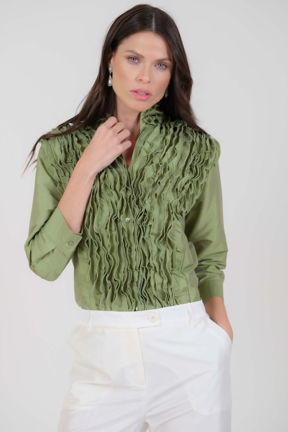 Camisa Jabô Tafetá Verde Carmela